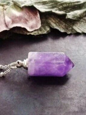 Amethyst Purple Crystal Refillable Perfume Bottle Pendant Necklace